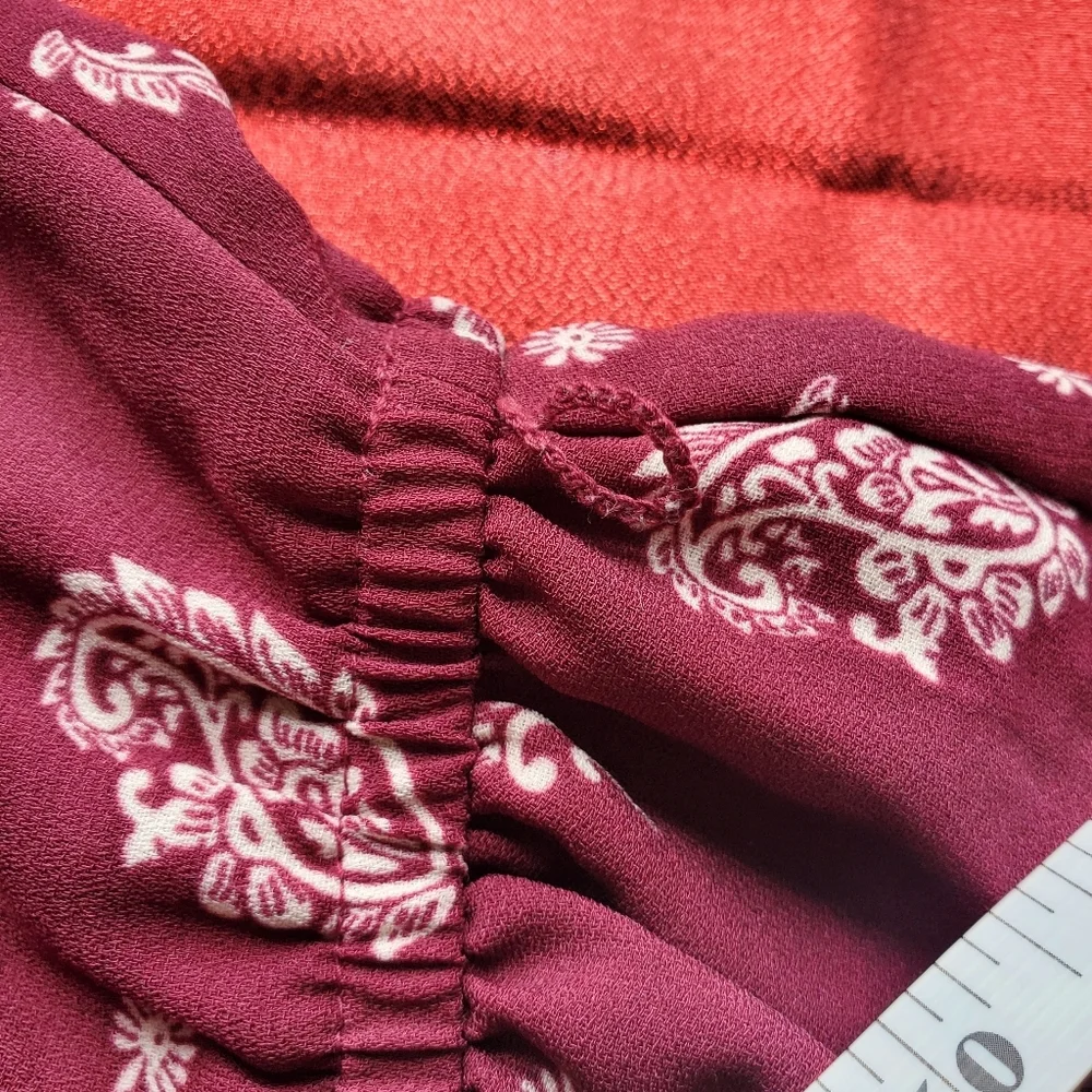 𝅺Lauren Conrad LC medium burgundy cream paisley print midi dress - Picture 7 of 12